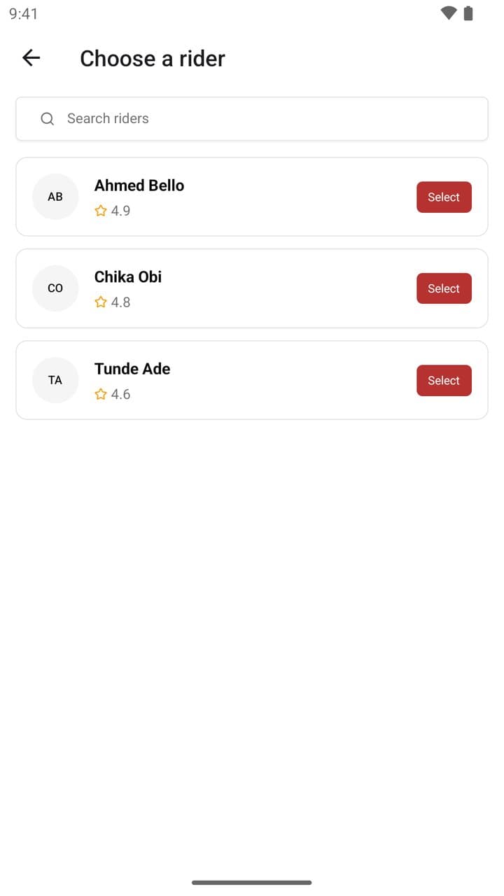 Choosing a rated dispatch rider to deliver an order